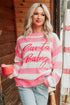 Stripe Embroidered Slogan Drop Shoulder Pullover Sweater