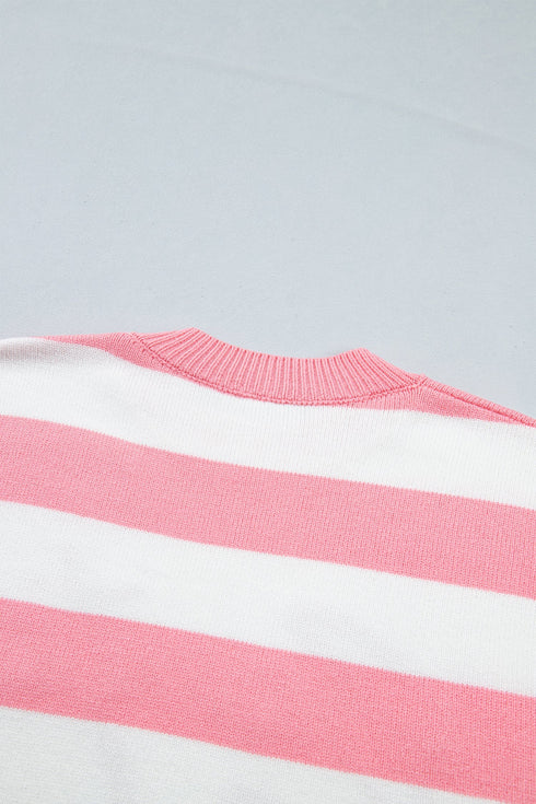 Stripe Embroidered Slogan Drop Shoulder Pullover Sweater