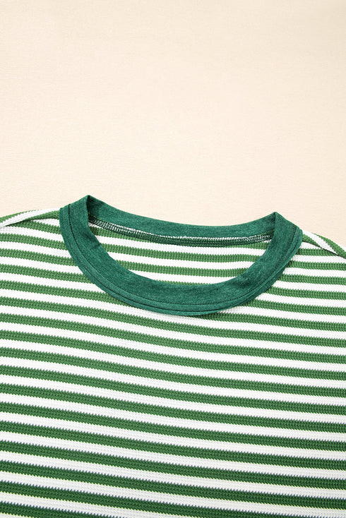 Stripe Exposed Seam Patchwork Ribbed Long Sleeve Top