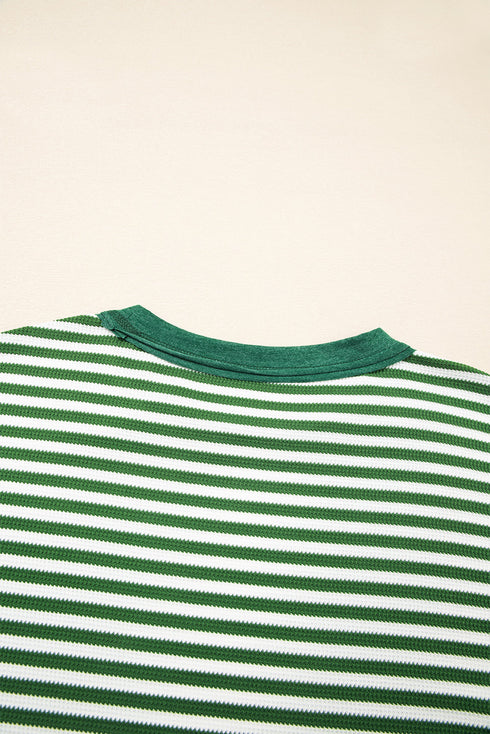 Stripe Exposed Seam Patchwork Ribbed Long Sleeve Top