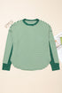 Stripe Exposed Seam Patchwork Ribbed Long Sleeve Top