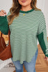 Stripe Exposed Seam Patchwork Ribbed Long Sleeve Top