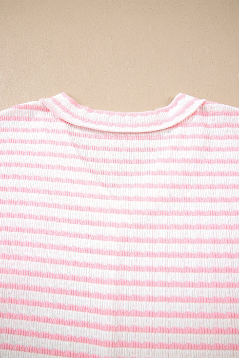 Stripe Exposed Seam Patchwork V Neck Tee