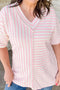 Stripe Exposed Seam Patchwork V Neck Tee