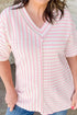 Stripe Exposed Seam Patchwork V Neck Tee