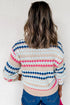 Stripe Eyelet Pattern Drop Shoulder Crewneck Sweater