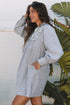 Stripe Floral Patchwork Tied V Neck Shift Long Sleeve Mini Dress