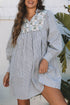 Stripe Floral Patchwork Tied V Neck Shift Long Sleeve Mini Dress