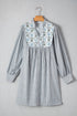 Stripe Floral Patchwork Tied V Neck Shift Long Sleeve Mini Dress