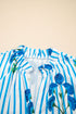 Stripe Floral Print Frilled Notched Neck Blouse