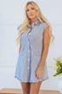 Stripe Frilled Sleeveless Collar Front Pocket Button Up Mini Dress