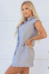 Stripe Frilled Sleeveless Collar Front Pocket Button Up Mini Dress