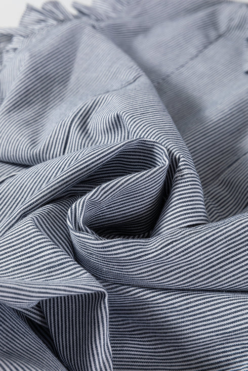 Stripe Frilled Sleeveless Collar Front Pocket Button Up Mini Dress