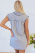 Stripe Frilled Sleeveless Collar Front Pocket Button Up Mini Dress
