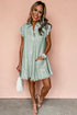 Stripe Frilled Sleeveless Collar Front Pocket Button Up Mini Dress