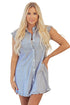 Stripe Frilled Sleeveless Collar Front Pocket Button Up Mini Dress