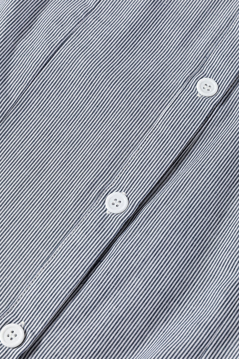 Stripe Frilled Sleeveless Collar Front Pocket Button Up Mini Dress