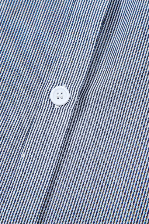 Stripe Frilled Sleeveless Collar Front Pocket Button Up Mini Dress