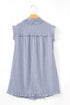 Stripe Frilled Sleeveless Collar Front Pocket Button Up Mini Dress