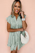 Stripe Frilled Sleeveless Collar Front Pocket Button Up Mini Dress