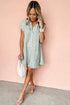 Stripe Frilled Sleeveless Collar Front Pocket Button Up Mini Dress