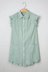 Stripe Frilled Sleeveless Collar Front Pocket Button Up Mini Dress