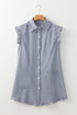Stripe Frilled Sleeveless Collar Front Pocket Button Up Mini Dress