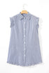 Stripe Frilled Sleeveless Collar Front Pocket Button Up Mini Dress