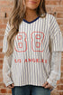 Stripe Graphic Lace Patchwork Faux Layered V Neck Top