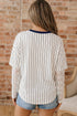 Stripe Graphic Lace Patchwork Faux Layered V Neck Top