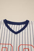 Stripe Graphic Lace Patchwork Faux Layered V Neck Top