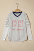 Stripe Graphic Lace Patchwork Faux Layered V Neck Top