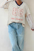 Stripe Graphic Lace Patchwork Faux Layered V Neck Top