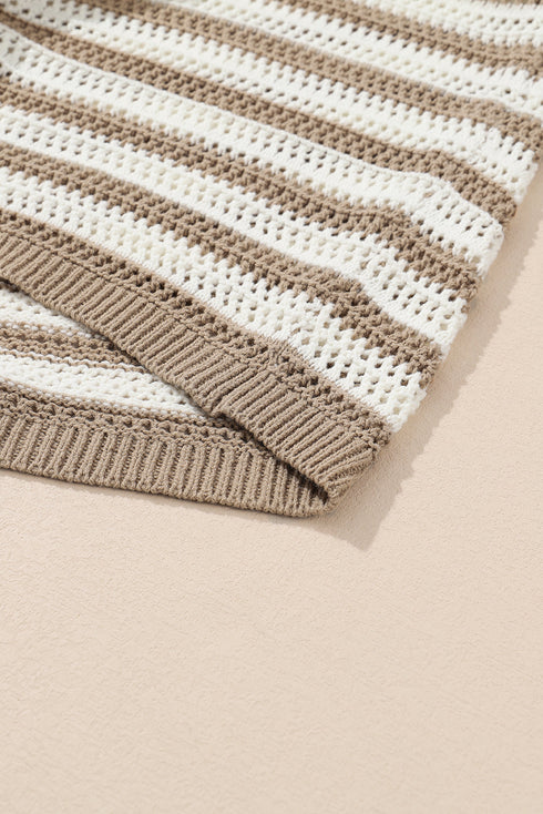 Stripe Hollowed Knit Sleeveless Sweater Dress