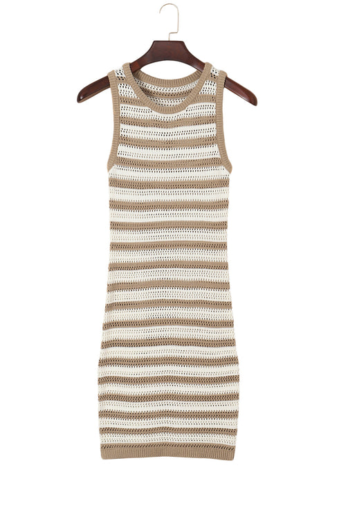 Stripe Hollowed Knit Sleeveless Sweater Dress