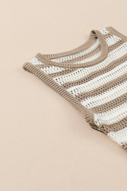 Stripe Hollowed Knit Sleeveless Sweater Dress