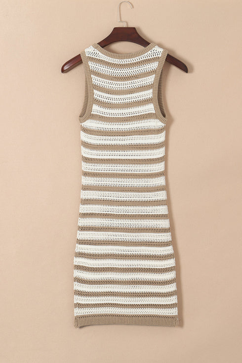 Stripe Hollowed Knit Sleeveless Sweater Dress