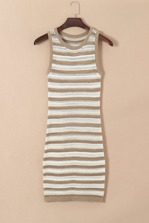 Stripe Hollowed Knit Sleeveless Sweater Dress