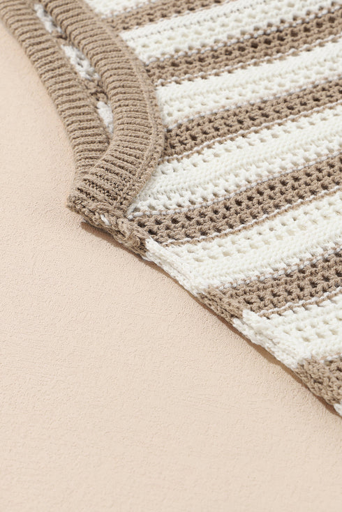 Stripe Hollowed Knit Sleeveless Sweater Dress