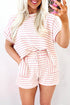 Stripe Knitted Short Sleeve Top and Drawstring Shorts Set