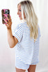 Stripe Knitted Short Sleeve Top and Drawstring Shorts Set