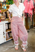 Stripe Lace Ribbon Tie Detail Wide Leg Pants