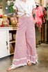 Stripe Lace Ribbon Tie Detail Wide Leg Pants