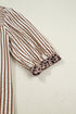 Stripe Leopard Trim V Neck Button Down Half Sleeve Shirt