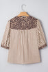 Stripe Leopard Trim V Neck Button Down Half Sleeve Shirt