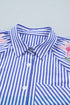 Stripe Lily Floral Embroidered Puff Sleeve Button Down Shirt