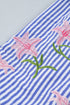 Stripe Lily Floral Embroidered Puff Sleeve Button Down Shirt