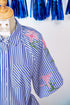 Stripe Lily Floral Embroidered Puff Sleeve Button Down Shirt