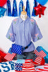 Stripe Lily Floral Embroidered Puff Sleeve Button Down Shirt