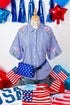 Stripe Lily Floral Embroidered Puff Sleeve Button Down Shirt
